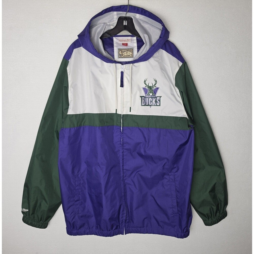 Milwaukee Bucks Mitchell & Ness NBA Basketball Hooded Windbreaker Jacket Mens XL